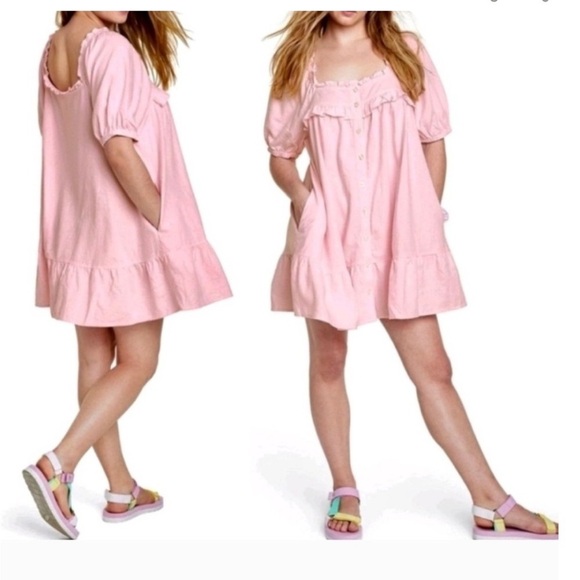 Stoney Clover Lane X Target Pink Linen Blend Ruffle Button Front Mini Dress  1X - Picture 1 of 2